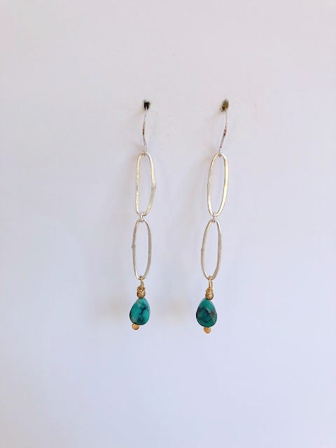 A Sterling Oval Dangles, Turquoise, Earring